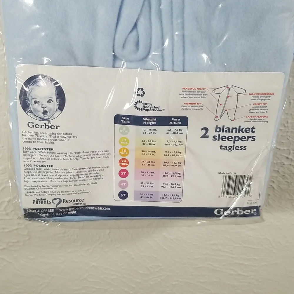 Gerber 2 pack Blanket Sleepers for 12 months BRAND NEW still in original package